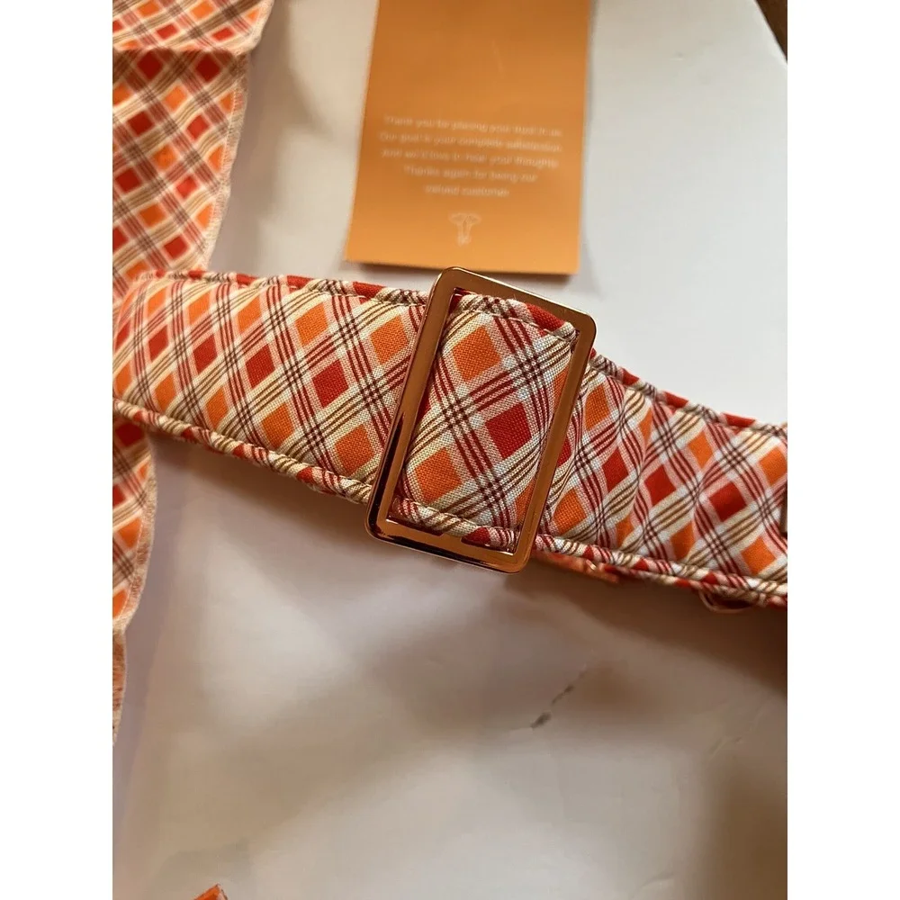 Babole Pet Dog Collar‎ & Bandanna Orange Striped Plaid Boy Dog Tie Collar